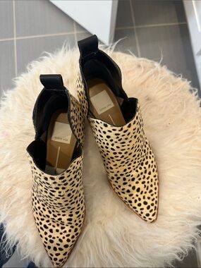 Dolce Vita Leopard-Print Pointed Booties in Black and Cream
